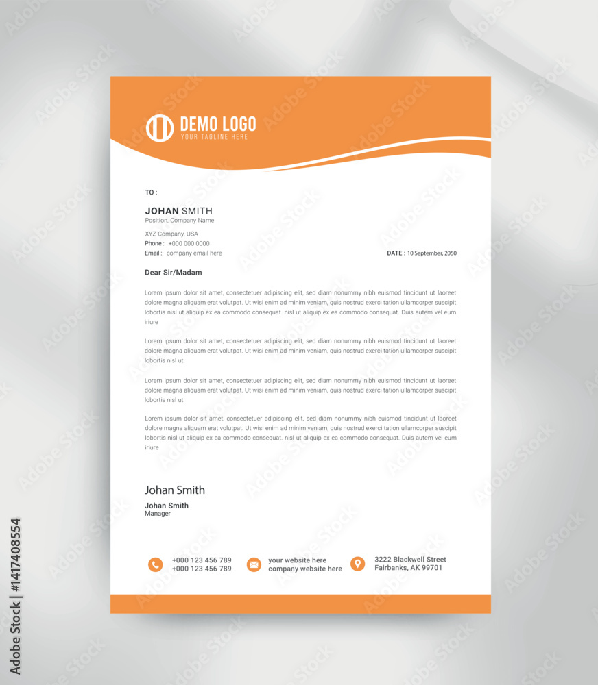 Obraz premium Modern Orange Business Letterhead Template Corporate Company Design