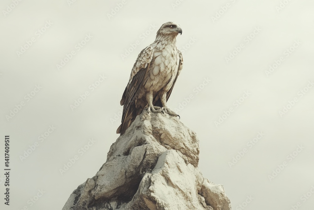 Fototapeta premium Majestic raptor perched atop a weathered rock formation.