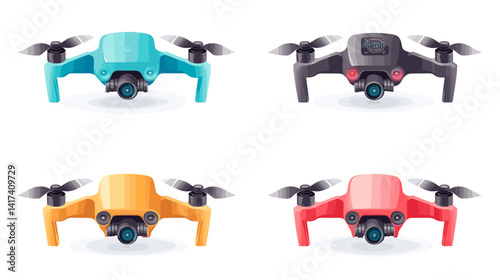 Four Drones in Teal Black Orange and Pink