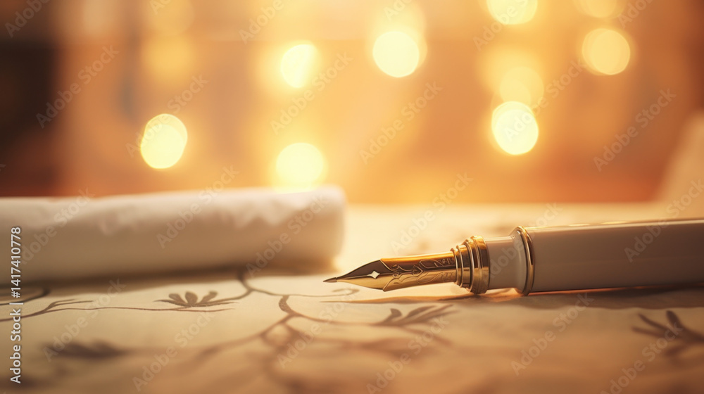 Naklejka premium Retro film macro photograph of a pen and a sheet of paper Generative AI