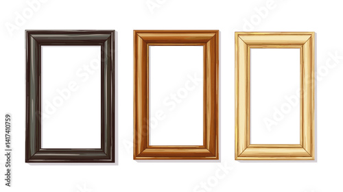 Three Empty Picture Frames: Dark, Brown, and Light Wood