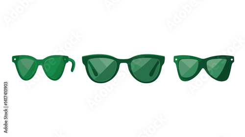Three Green Sunglasses Variations on White Background