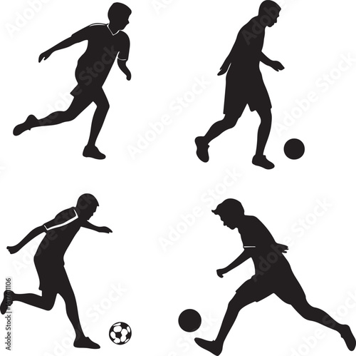 Soccer Player Silhouettes – Vector Set of Boys Playing Footbal