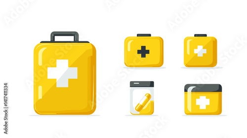 Yellow Pixel Art First Aid Kit Icons Set