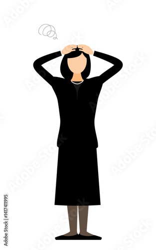 Simple illustration of a woman in mourning worry with one's head in the sand