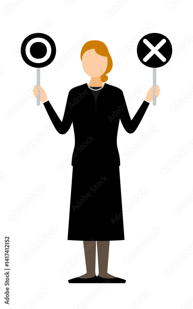 Simple illustration of a senior woman in mourning holding a maru-batu stick Simple illustration of a senior woman in mourning holding a maru-batu stick