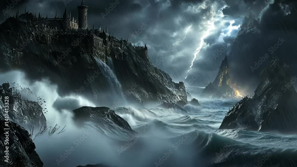 Dark Castle on a Stormy Coast Dark Castle on a Stormy Coast