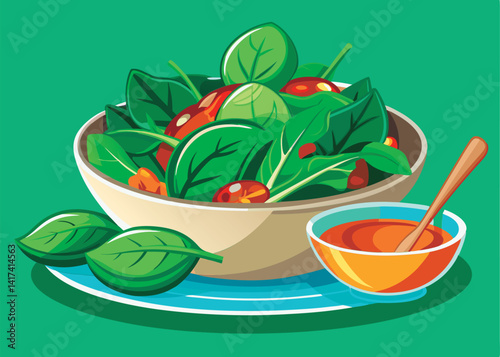 Vector illustration of a Fresh salad with dressing.