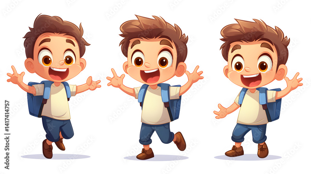 Fototapeta premium Cheerful cartoon character child achieving high grade in exam feeling elated and proud