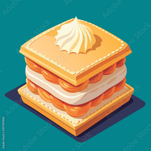 Delicious layered cream cake with whipped topping.
