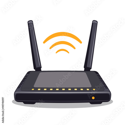 Wireless router with signal icon on black background