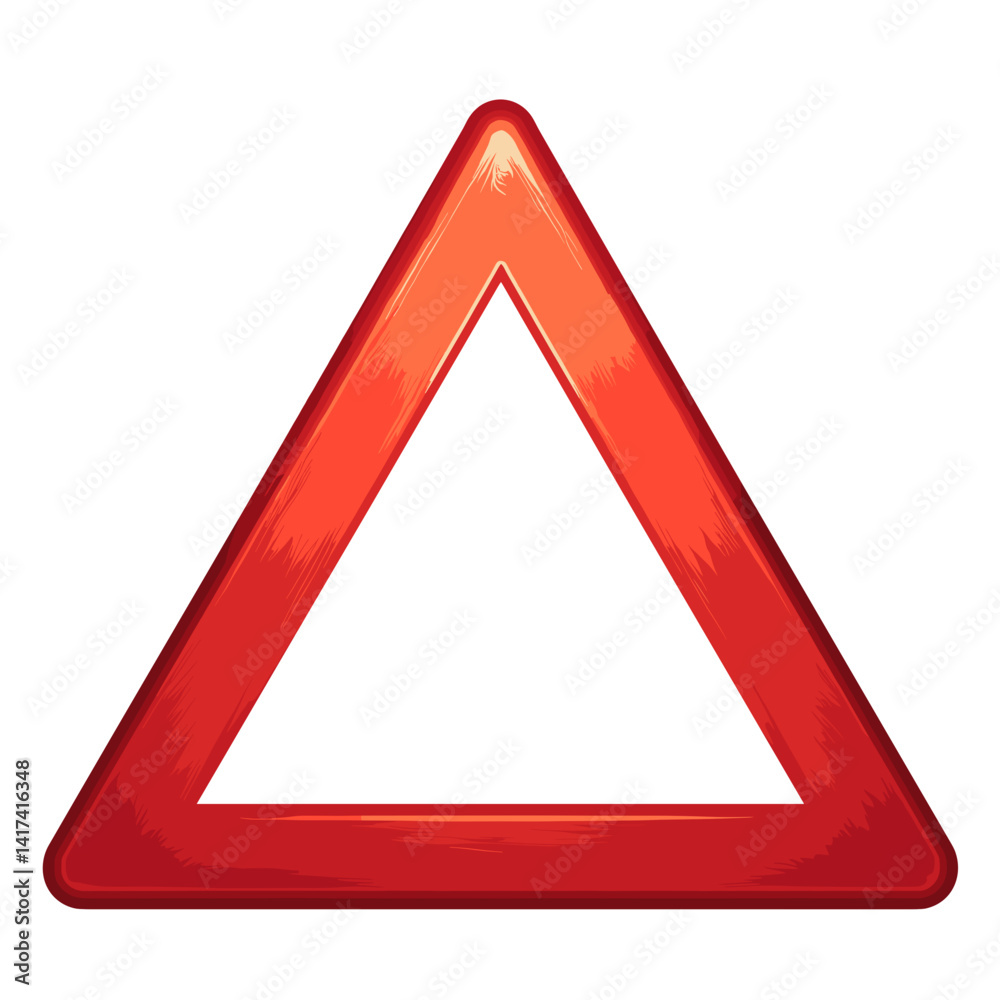 Red warning sign in a triangular shape on white background Red warning sign in a triangular shape on white background