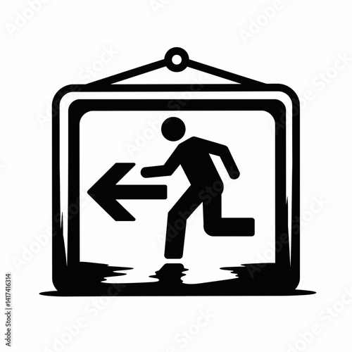 Person running towards an exit sign in a minimalist style