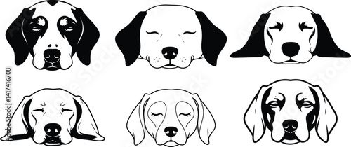 Minimal Dog Face Silhouette Vector Bundle with Calm Expressions for Pet and Tattoo Design.