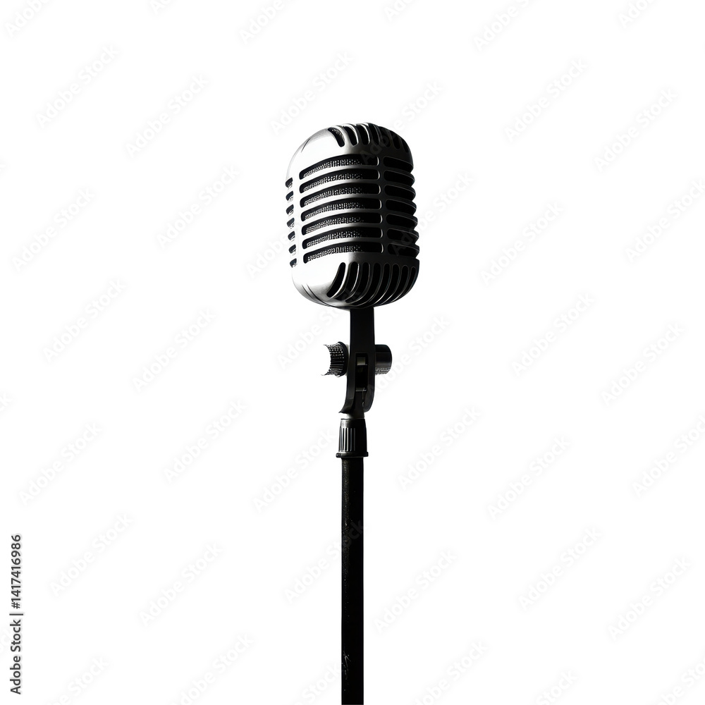 Fototapeta premium Classic microphone (1) isolated on PNG transparent background, cut out