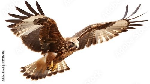 Professional image showing an isolated male Marsh harrier Circus aeruginosus in white background
