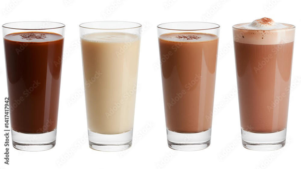 Variety of Chocolate Based Drinks with Whipped Cream and Toppings, Isolated on Transparent Background Variety of Chocolate Based Drinks with Whipped Cream and Toppings, Isolated on Transparent Background
