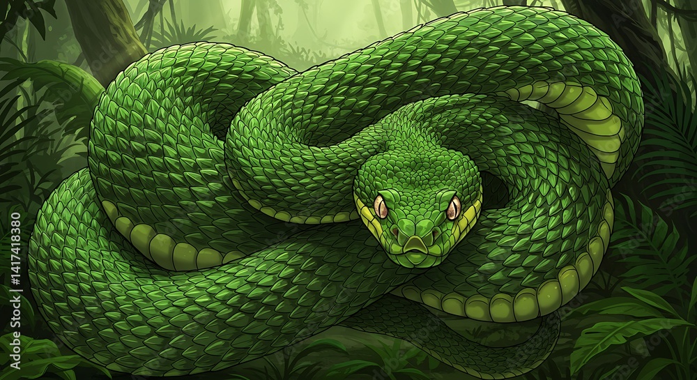 Fototapeta premium Emerald Tree Boa: A Masterpiece of Nature's Art
