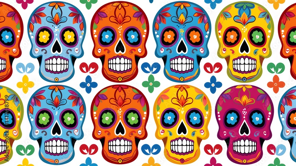 Day of the Dead skull tile repeating pattern for festive decorations Day of the Dead skull tile repeating pattern for festive decorations