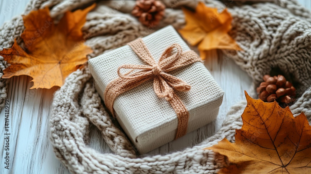 Autumnal gift nestled within a warm knit. Autumnal gift nestled within a warm knit.