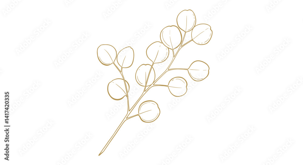 Good vector. Minimalist illustration of a gold eucalyptus branch Good vector. Minimalist illustration of a gold eucalyptus branch