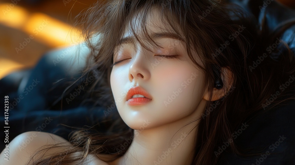 Fototapeta premium Beautiful young woman, peaceful slumber