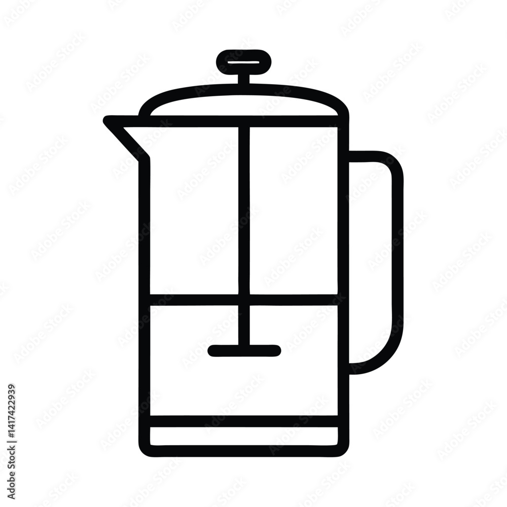 Obraz premium French Press Coffee Maker Outline Icon with Transparent Background Design