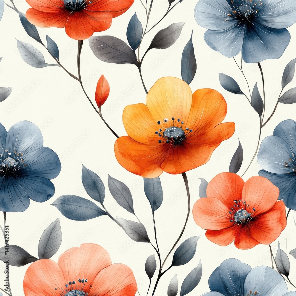 custom made wallpaper toronto digitalpastel watercolor flowers in minimal layout, subtle leaves and petals