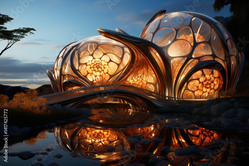 Futuristic alien architecture, settlement on another planet