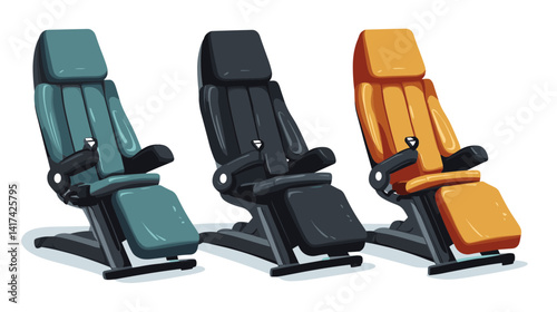 Three Pixel Art Massage Chairs in Teal Black and Orange