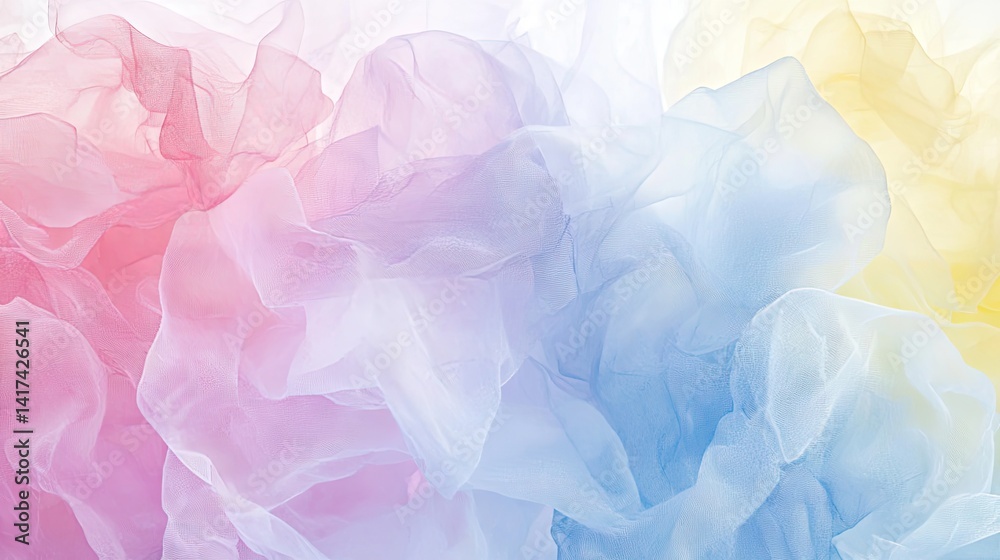 Fototapeta premium Delicate, pastel-toned sheer fabrics in a soft, flowing arrangement.