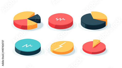 Colorful Isometric Pie Charts Data Visualization Set
