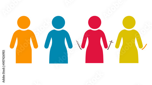 Four Colorful Female Icons Representing Diversity and Unity
