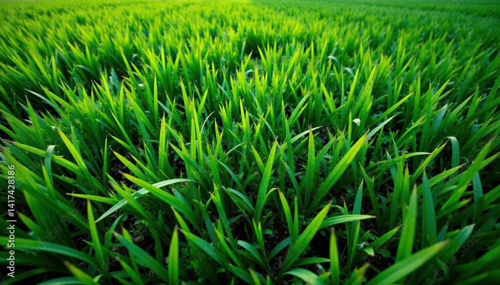 Fototapeta premium Dense, vibrant green grass seen from directly overhead Perfect for backgrounds , illustration, yard, plant