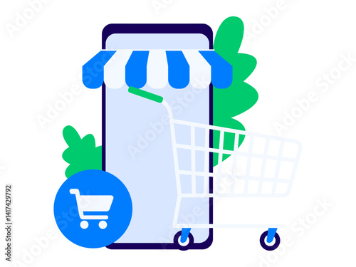 Holiday shopping people doing e-commerce online shopping flat vector concept operation hand drawn illustration
