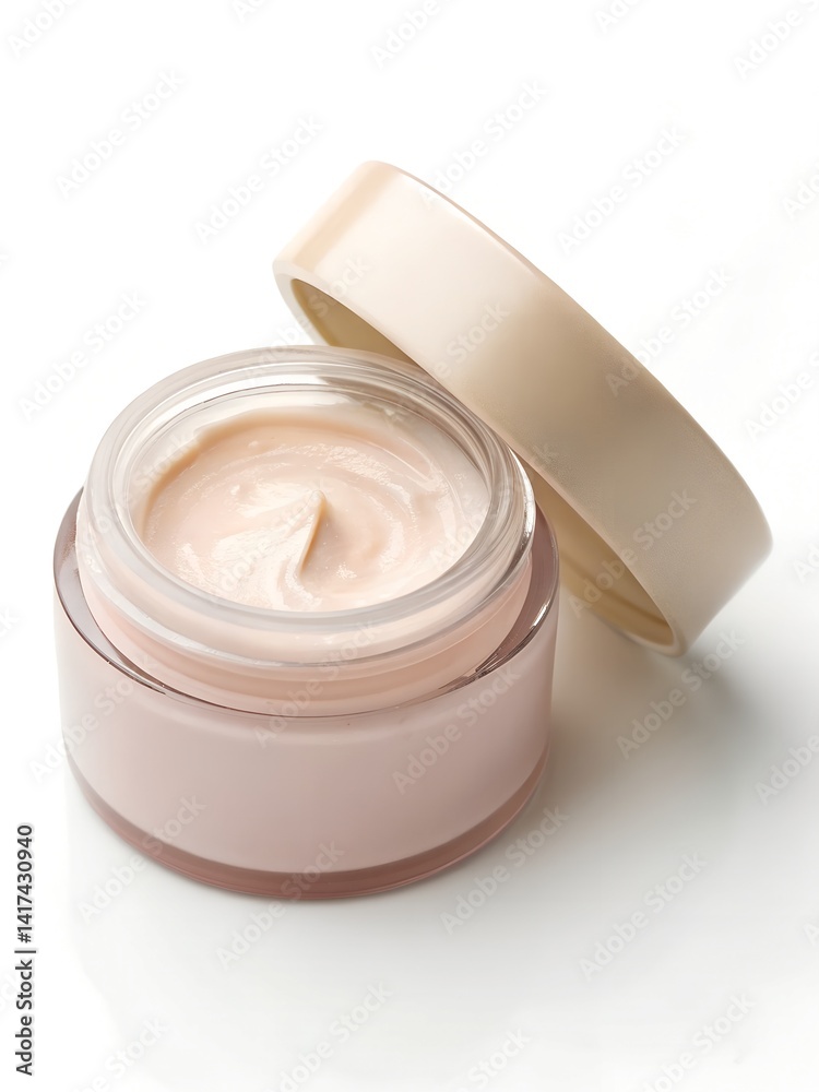 Open skincare cream jar showcasing a smooth, creamy texture with a minimal design Open skincare cream jar showcasing a smooth, creamy texture with a minimal design