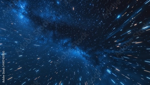 Night shining starry sky blue space background with stars cosmos