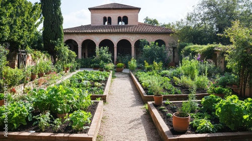 Serene Monastery Garden: A Tranquil Herbal and Vegetable Oasis