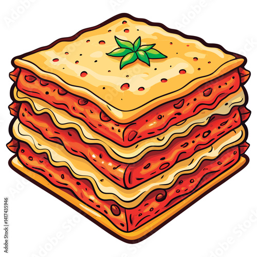 Vector illustration of a Delicious cartoon lasagna dish.