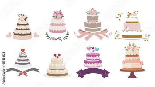 Elegant vector logo of a professional wedding cake design, featuring layered tiers, floral decorations, and minimalist style, ideal for bakery branding, event planning businesses, and luxury dessert 
