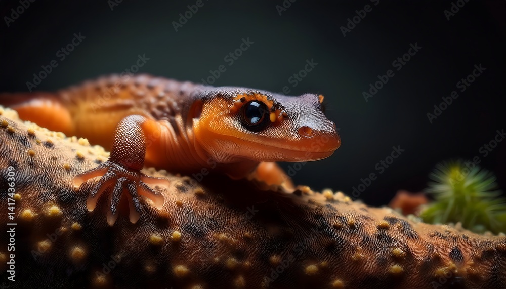Obraz premium Close-Up of Colorful Gecko Resting on Textured Surface with Dramatic Lighting and Soft Background