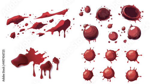 Realistic red blood splatter around edges on white background, detailed dripping texture, horror or crime concept for Halloween graphics, forensic design, medical illustration
