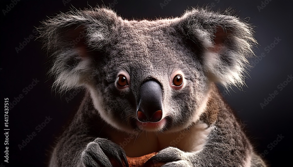 Fototapeta premium Close-Up Portrait of a Curious Koala with Soft Fur and Engaging Expression in Natural Light