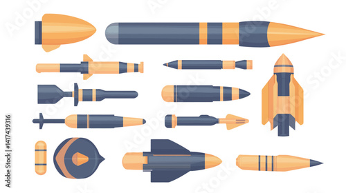 Futuristic small rocket weapon vector illustration featuring detailed missile design, military technology, explosive power, and dynamic shape isolated on white background for modern defense concepts