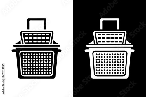 Minimalist Deep Fryer Icon Black & White Vector for Kitchen Graphics.