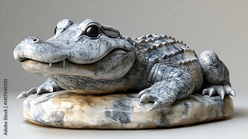 Obraz premium Intricate crocodile statue carved from solid stone high resolution image