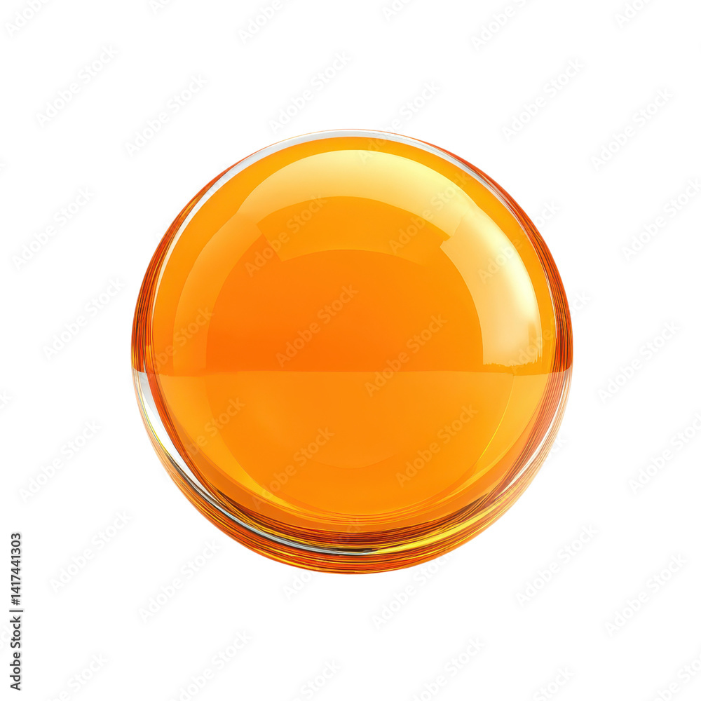 Orange glass sphere with reflections on a white background. Abstract design element. Orange glass sphere with reflections on a white background. Abstract design element.
