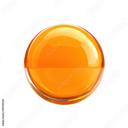 Orange glass sphere with reflections on a white background. Abstract design element.