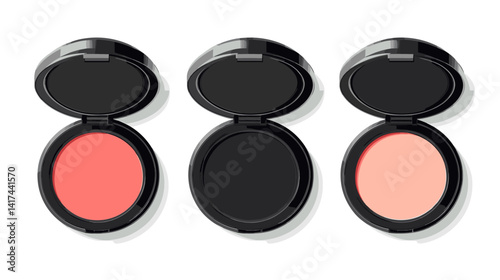 Three Round Makeup Compacts with Red Pink and Black Powder Shades