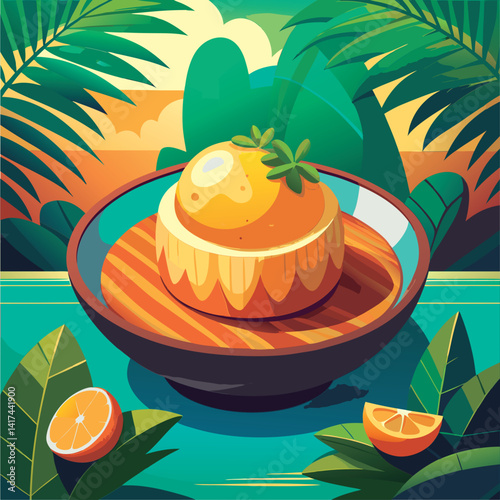 Tropical coconut dessert on a plate.